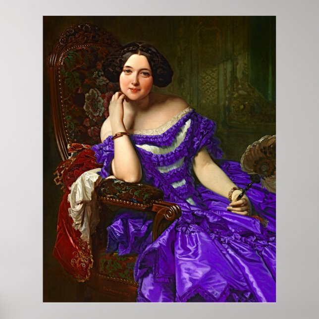 Vintage Elegante Lady in blauem violettem Kleid Poster (Vorne)