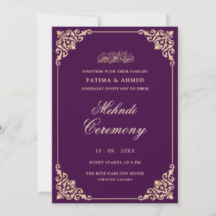 Vintage Elegante Lila Goldenen Script Mehndi Zerem Einladung