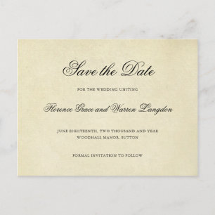 Vintage Elegante Nicht-Foto-Hochzeit speichern Sie Ankündigungspostkarte