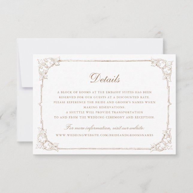 Vintage elegante Ornament-Rahmen Hochzeitsdetails Einladung (Vorderseite)