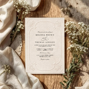 Vintage Elegante Ornamente Präge-QR-Code-Hochzeit Einladung