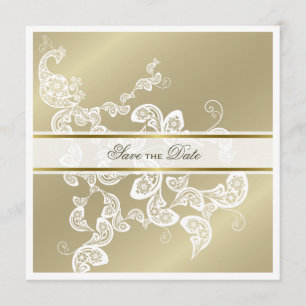 Vintage Elegante Pfauen-Blumen-Foto Save-the-Date- Einladung