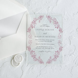 Vintage Elegante Rosa Dusty Rose Kranz Hochzeit Acryleinladungen