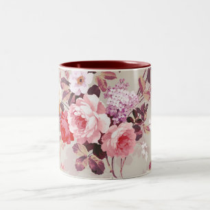 Vintage Elegante Rosa Rot Violette Rosen Muster Zweifarbige Tasse