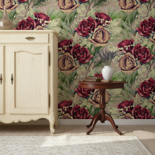 Vintage elegante Rose und Kiefernholz Tapete