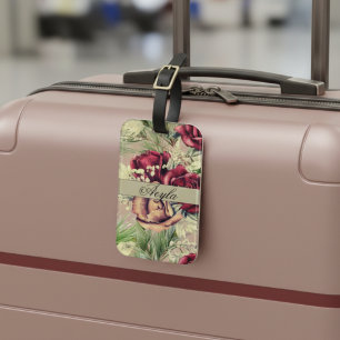 Vintage Elegante Rosen und Kiefer auf Holz  Gepäckanhänger