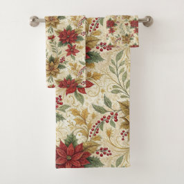 Vintage Elegante Rot & Gold Poinsettia Florenz Badhandtuch Set