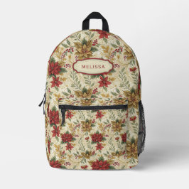 Vintage Elegante Rot & Gold Poinsettia Florenz Bedruckter Rucksack