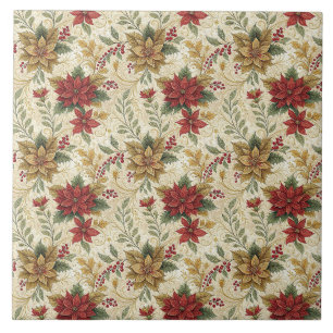 Vintage Elegante Rot & Gold Poinsettia Florenz Fliese