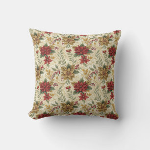 Vintage Elegante Rot & Gold Poinsettia Florenz Kissen