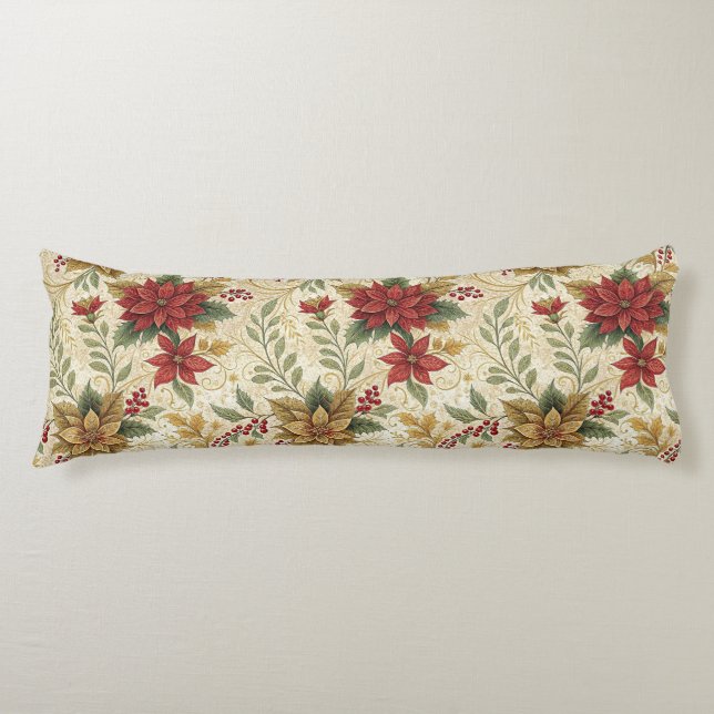 Vintage Elegante Rot & Gold Poinsettia Florenz Seitenschläferkissen (Vorderseite)