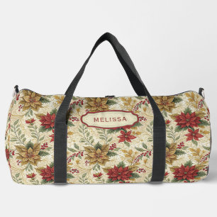 Vintage Elegante Rot & Gold Poinsettia Grosses Blu Duffle Bag