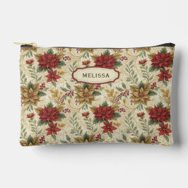 Vintage Elegante Rot & Gold Poinsettia Grosses Blu Zubehörtasche