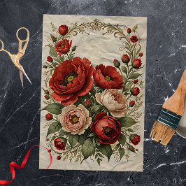 Vintage Elegante Rot- und Cremepione Seidenpapier