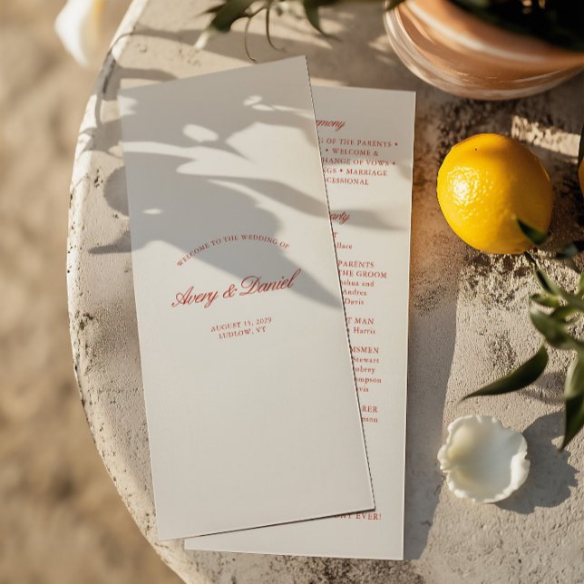Vintage elegante Rot- und Elfenbeinfeier Programm (Vintage Elegant Red & Ivory Wedding Ceremony Program)