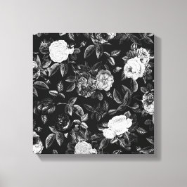 Vintage Elegante Schwarz-Weiß-Rosen Leinwanddruck