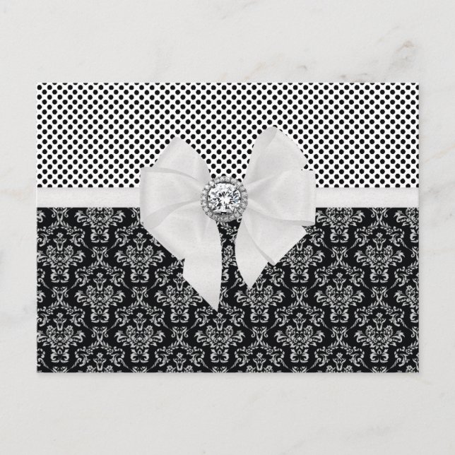 Vintage elegante schwarz-weiße Damaskus-Polka-Punk Postkarte (Vorderseite)