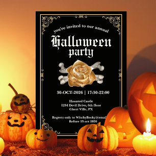 Vintage Elegante Schwarze Goldene Rose Halloween-P Einladung