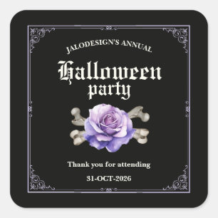 Vintage Elegante Schwarze Lila Rose Halloween-Part Quadratischer Aufkleber