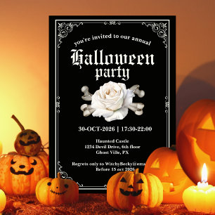 Vintage Elegante Schwarze Silberrose Halloween-Par Einladung