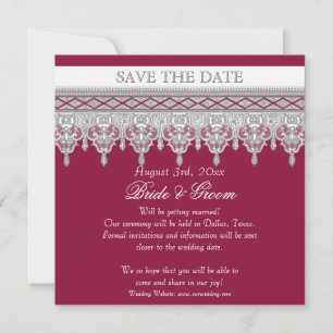 Vintage Elegante Spitze Burgunderrot Save-the-Date Einladung