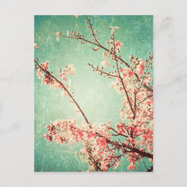 Vintage, elegante und aquamarine Holzblüte Postkarte (Vorderseite)