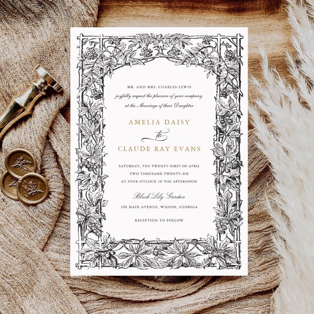 Vintage, elegante Weinreben, Rahmen Hochzeit Einladung (Von Creator hochgeladen)