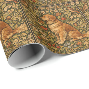 Vintage eleganter Golden Retriever Boho-Malerei Geschenkpapier