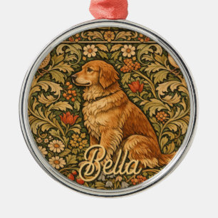 Vintage eleganter Golden Retriever Boho-Malerei  Ornament Aus Metall