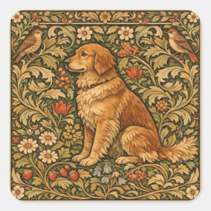 Vintage eleganter Golden Retriever Boho-Malerei Quadratischer Aufkleber