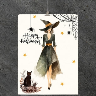 Vintage Eleganter Hexenkatze Spinnen Gothic Hallow Poster
