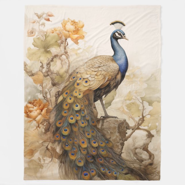 Vintage Eleganter Pfau Fleecedecke (Vorderseite)