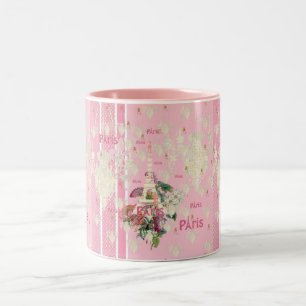 Vintage Eleganter Rosa Paris Eiffelturm Kronleucht Zweifarbige Tasse