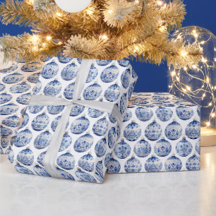 Vintage Elegantes Blau-Weiß-Weihnachtsschmuck-Orna Geschenkpapier