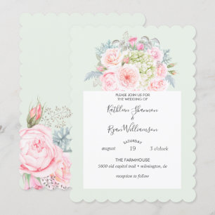 Vintage Elegantes Florales Rosa Grün Jedes Farbige Einladung
