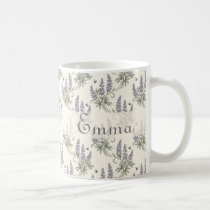 Vintage Elegantes Lupinen- und Bienen-Botanikmuste Kaffeetasse