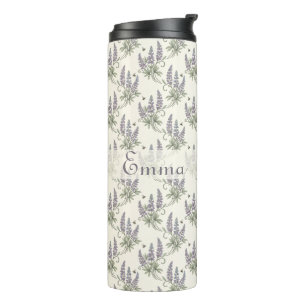 Vintage Elegantes Lupinen- und Bienen-Botanikmuste Thermosbecher