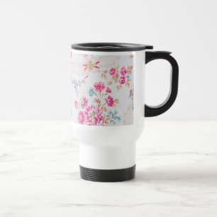 Vintage Elegantes Mädchenhaftes Rosa Blaues Blumen Reisebecher
