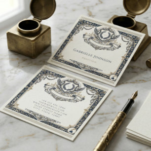 Vintage Elegantes Wappen Monogramm Initialen Luxus Quadratische Visitenkarte