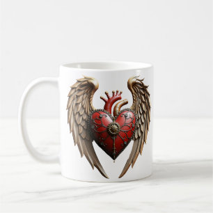 Vintage-Eleganz: eine elegante Uhr und ein Herz. Kaffeetasse