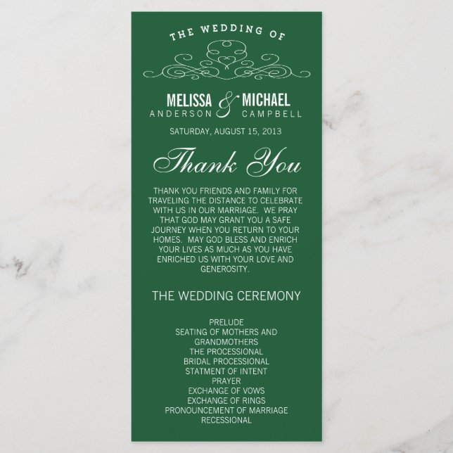 VINTAGE ELEGANZ | EMERALD WEDDING PROGRAMM (Vorderseite)