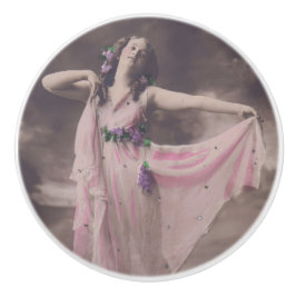 Vintage Eleganz in rosa, florales Kleid Keramikknauf