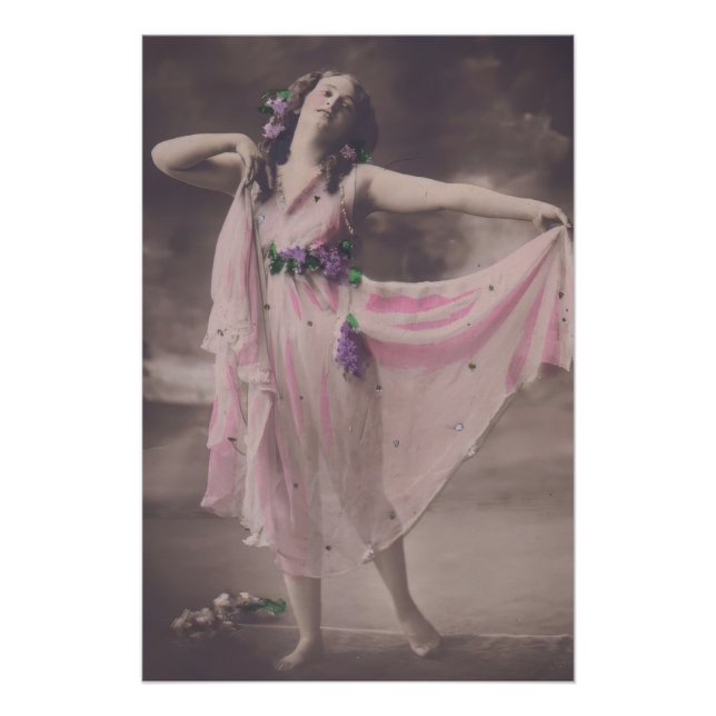 Vintage Eleganz in rosa, florales Kleid Poster (Vorderseite)