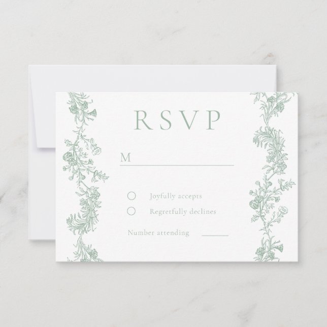 Vintage Eleganz: klassische Blumenzettel RSVP Karte (Vorderseite)