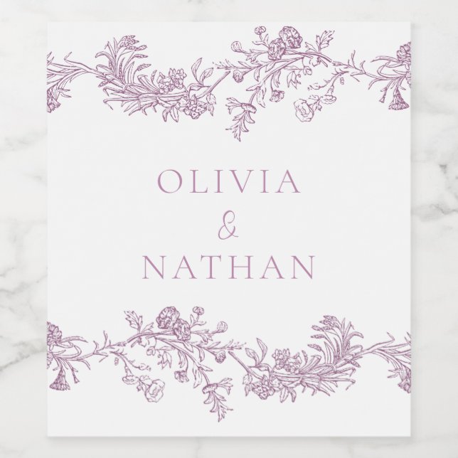 Vintage Eleganz: Klassische Dusty Rose Rosa Hochze Weinetikett (Einzelnes Label)