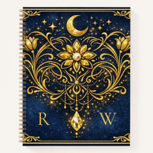 Vintage-Eleganz Mystisches Gold Himmels-Monogramm  Notizbuch