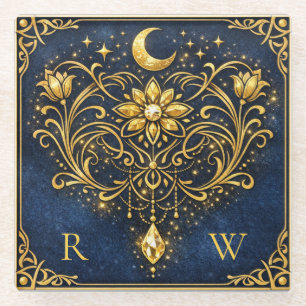 Vintage Eleganz Mystisches Gold Himmlisches Monogr Glasuntersetzer