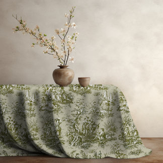 Vintage Eleganz Olivgrün Toile De Jouy Tischdecke