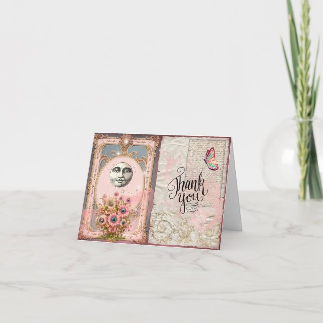 Vintage Eleganz: Pink Moon Dankeschön-Karte Dankeskarte (Vorderseite)