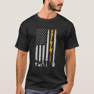 Vintage Elektriker USA Flagge Werkzeuge Ingenieur T-Shirt